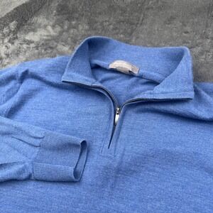 Daniel Cremieux Signature Collection Merino Wool Quarter Zip Sweater Blue XL